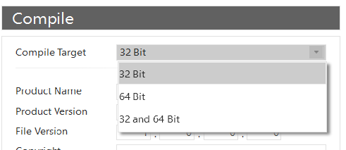 Screenshot of current compilation settings attached
